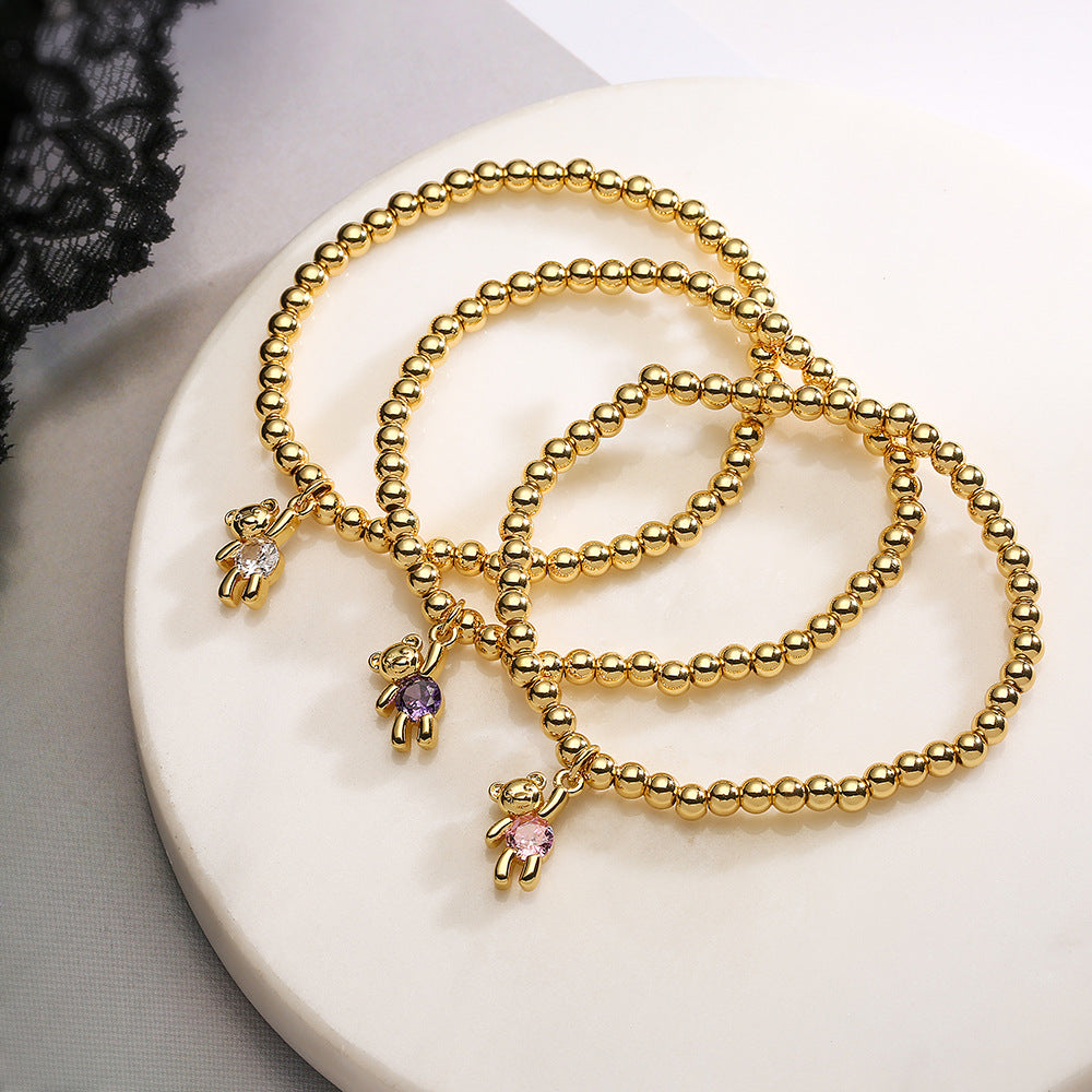 Style Copper Gold Plated Zircon Bear Bead Pendants