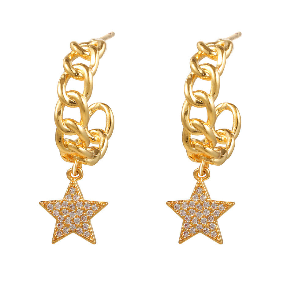 Star Personalized Pendant Copper Zirconium Gold Color Retaining Earrings