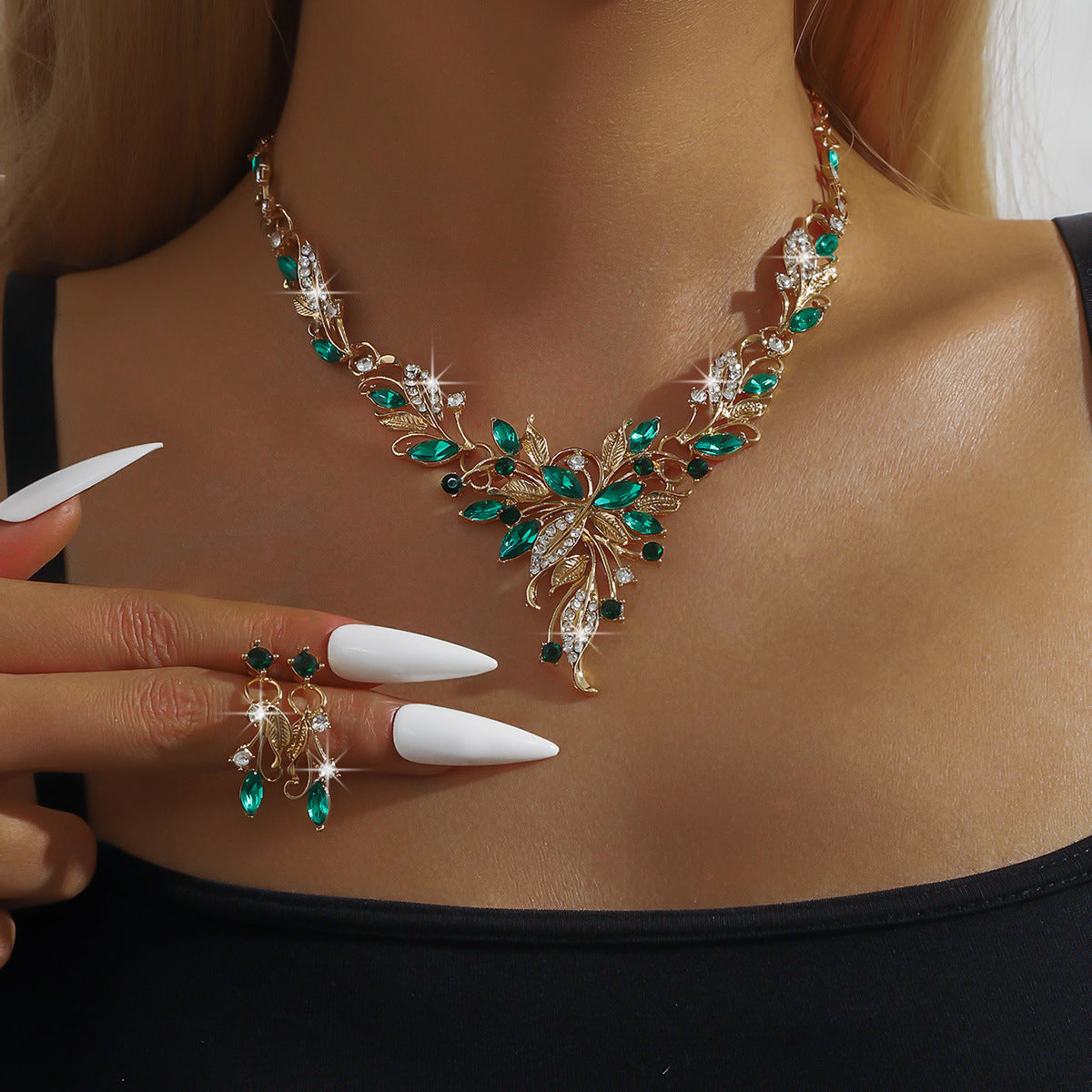 Diamond Water Drop Geometry Light Luxury Minority High Sense Dress Jewelry Set