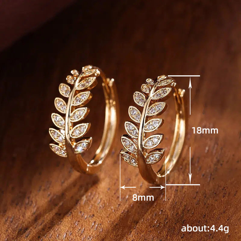 Series Exquisite Clip Leaves Olive Branch Micro Inlaid Zircon Creative Ear Buckle