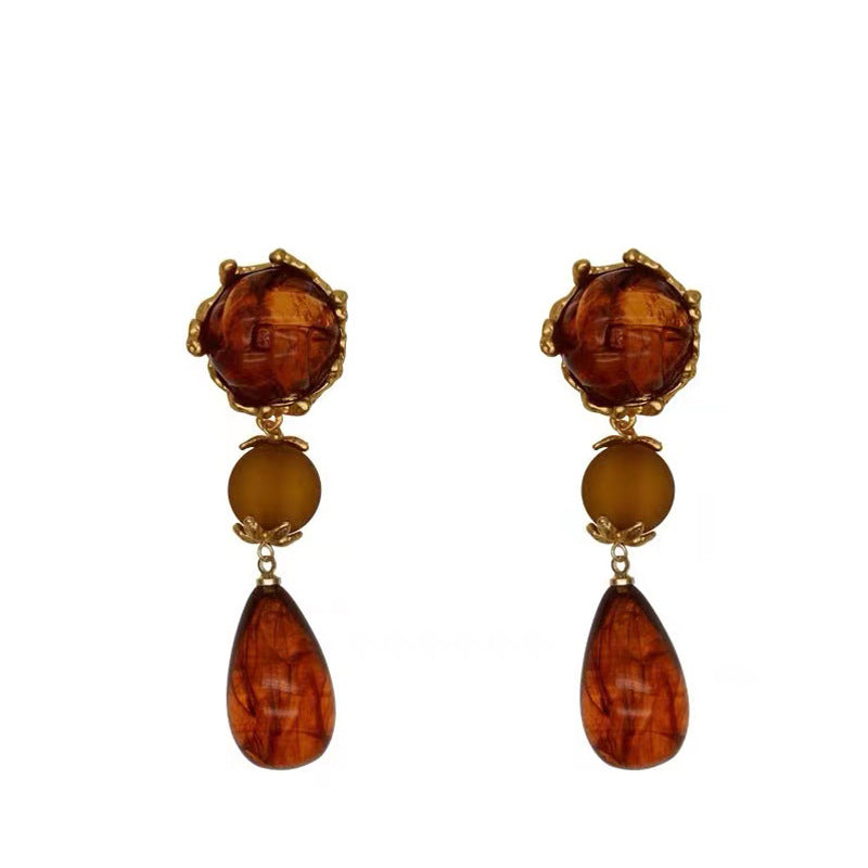 Style Amber Resin Drop-shaped Long Elegant High Earrings