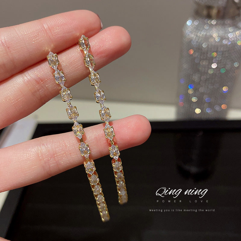 Boucles d'oreilles longues en Zircon pour femmes, aiguille, mode Grandeur, personnalité