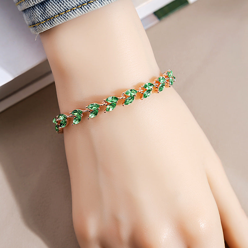 Rhinestone Fashion Color Willow Leaf Diamond Versatile Design Light Bracelets