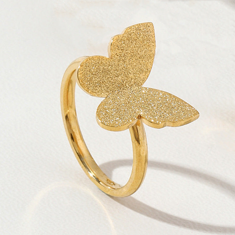 Women's Steel Ornament Three-dimensional Ginkgo Flower Butterfly Rings