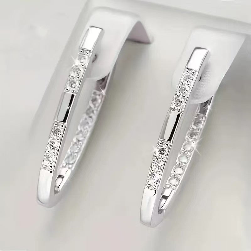 Women's Minority Elegant Fashion Copper Micro Inlaid Zircon V-shaped Clip High-grade Ear Buckle