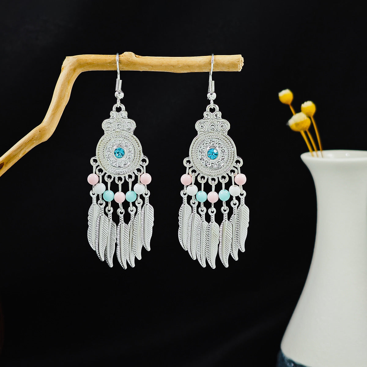 Geometric Round Ethnic Bohemian Retro Tourist Attractions Long Earrings