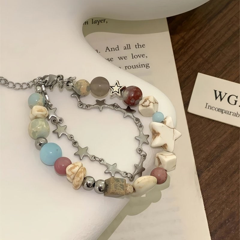 Apple Paradise Hand-woven Niche Colorful Beaded Button Cute Sweet Bracelet
