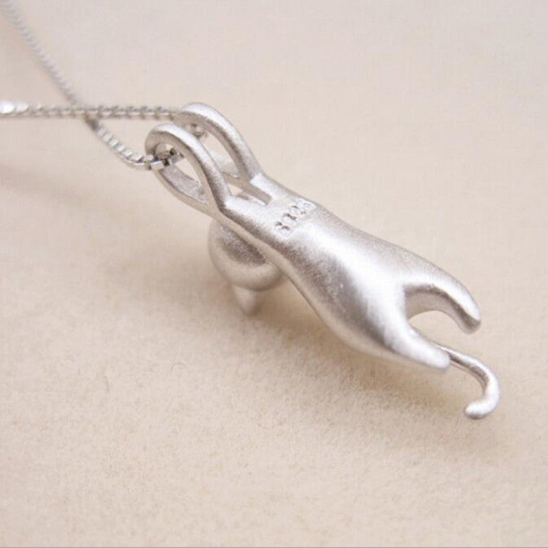 Sterling Sier Cute Sandblasted Cat Korean Style Necklaces