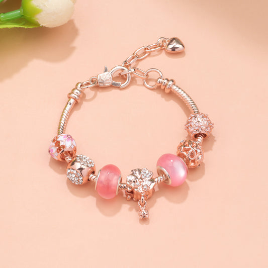 Luxuriöse Armbänder mit Perlen aus Roségold und Strasssteinen