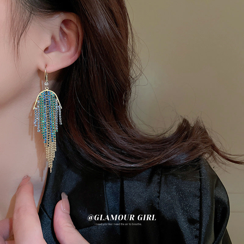 Long Chain Tassel Exaggerated Light Luxury Earrings