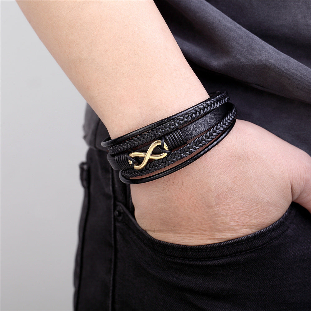 Leather Stainless Steel Magnetic Buckle Vintage Bracelets