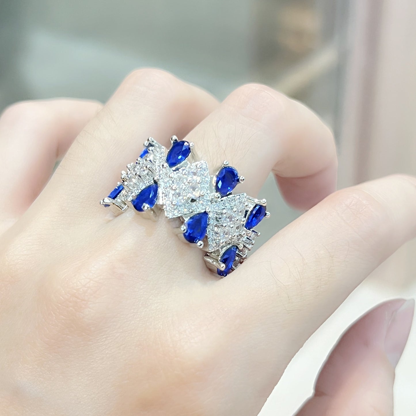 Bijoux Bagues incrustées de luxe en diamant rouge et bleu