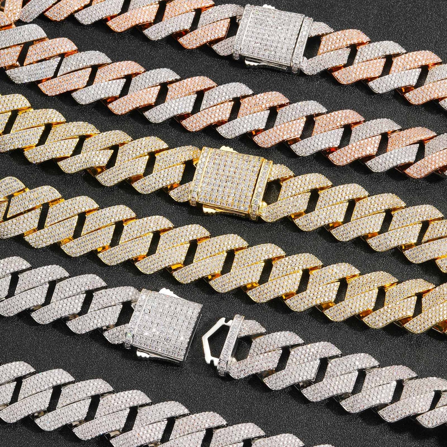 Men's Rhombus Cuban Link Chain Pink White Zirconium Necklaces