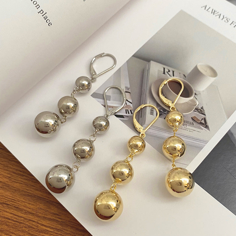 Boucles d'oreilles à pendentif trois boules d'or pour femmes, boucles d'oreilles françaises de haute qualité