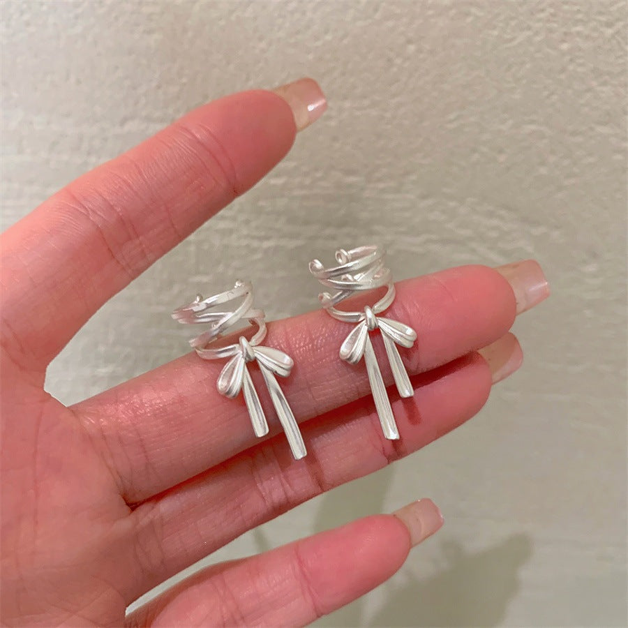 Korean Sweet High Sense Ribbon Earless Lace Earrings