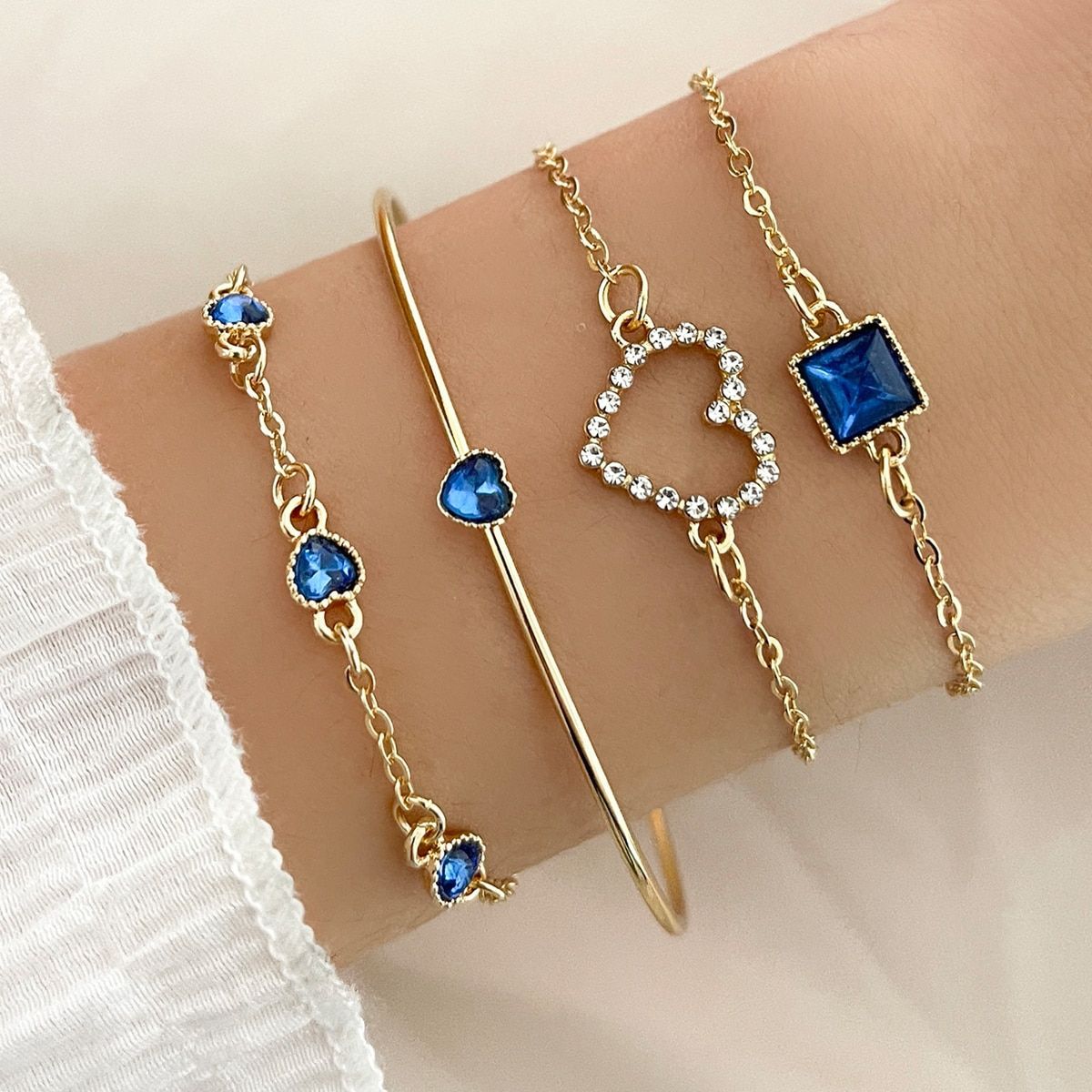 Slouchy Versatile Vintage Inlaid Square Heart Bracelet