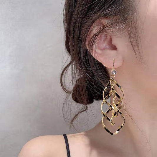 Spiral Long Personalized Slim Graceful Ear Earrings