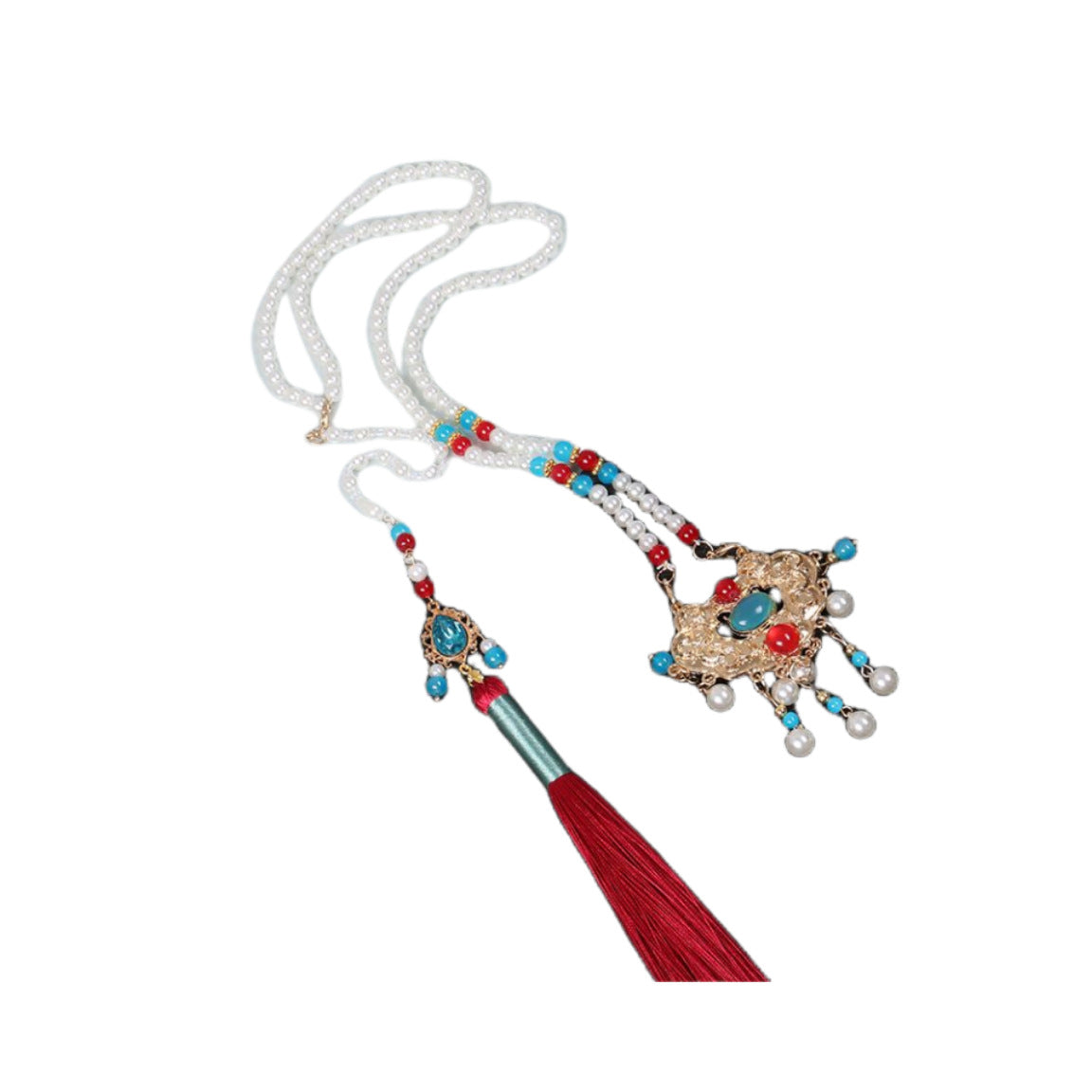 Women's Precious Stones Adult Tassel Longevity Lock Retro Ethnic Style Pendants