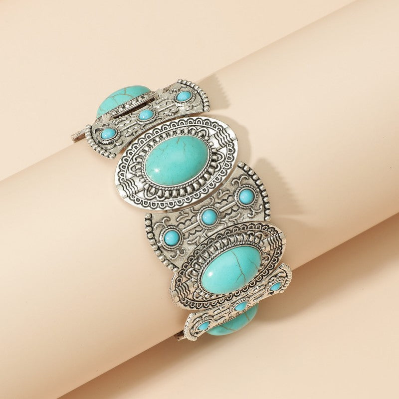 Bracelets rétro bohèmes naturels turquoise extensibles pour femmes