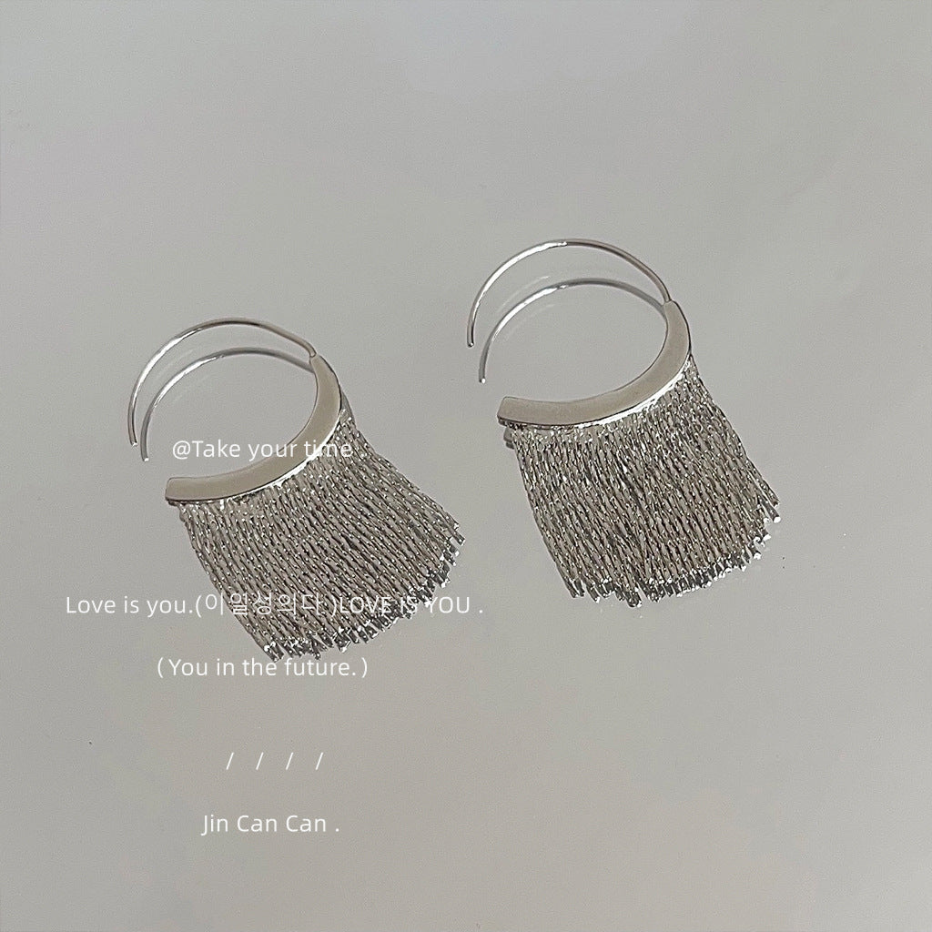 Advanced Simple Sier Tassel Temperamental Affordable Luxury Style Earrings