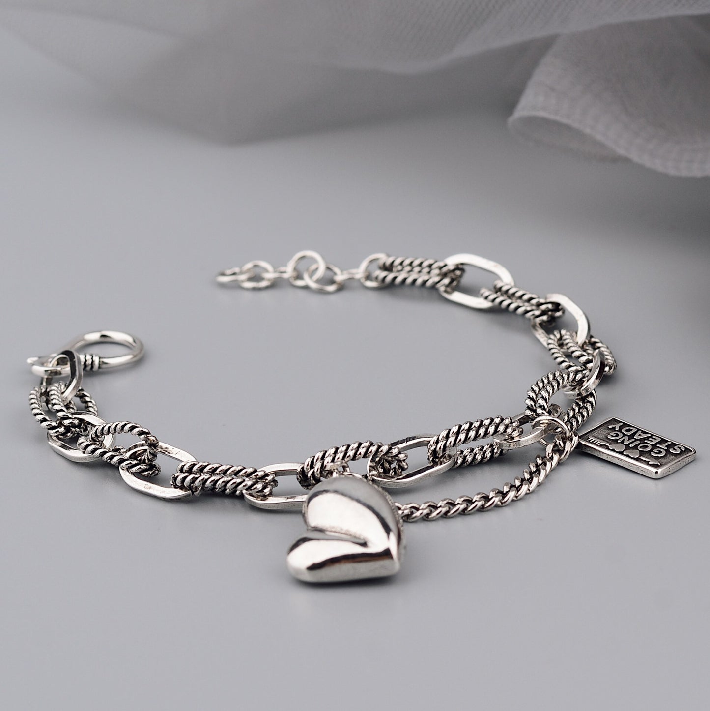 Asymmetric Heart Female Buckle Lettering Square Plate Bracelets