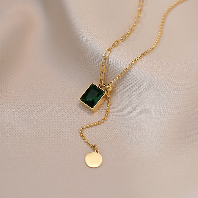 Female Emerald Zircon Geometric Special Interest Light Luxury Design Necklaces