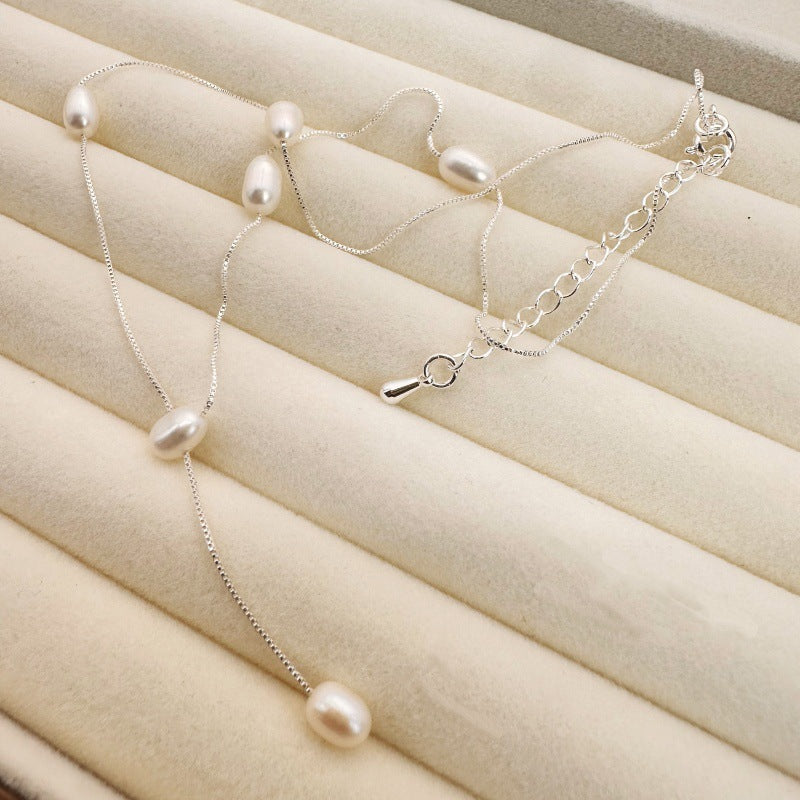 Rachel French Natural Freshwater Pearl Sier Plated Necklace