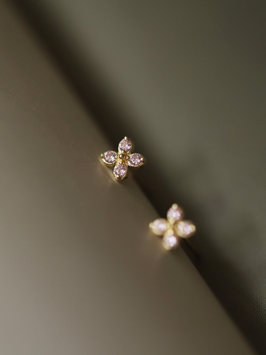 Sier Plated Ear Light Pink Cross Flower Elegant Earrings