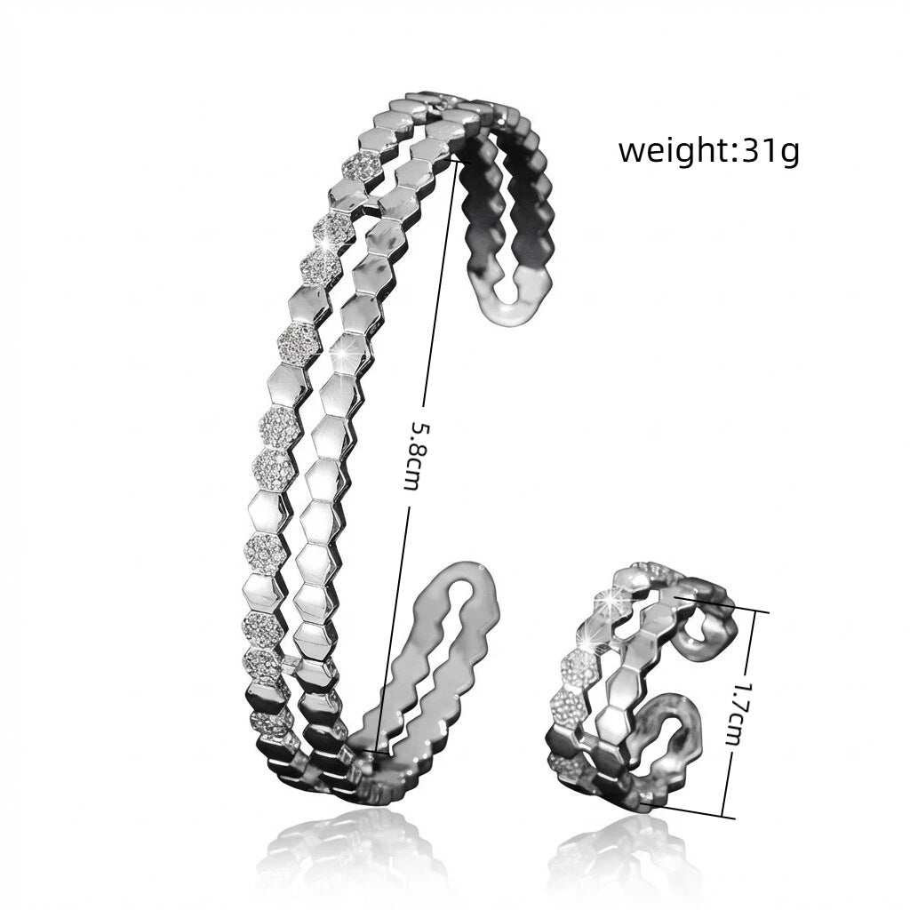 Women's Hexagonal Design Light Luxury Hollow Micro Rings