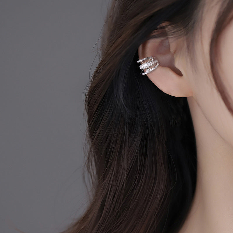 Cross Diamond Plaid French Style Temperament Classic Wave Ear Clip