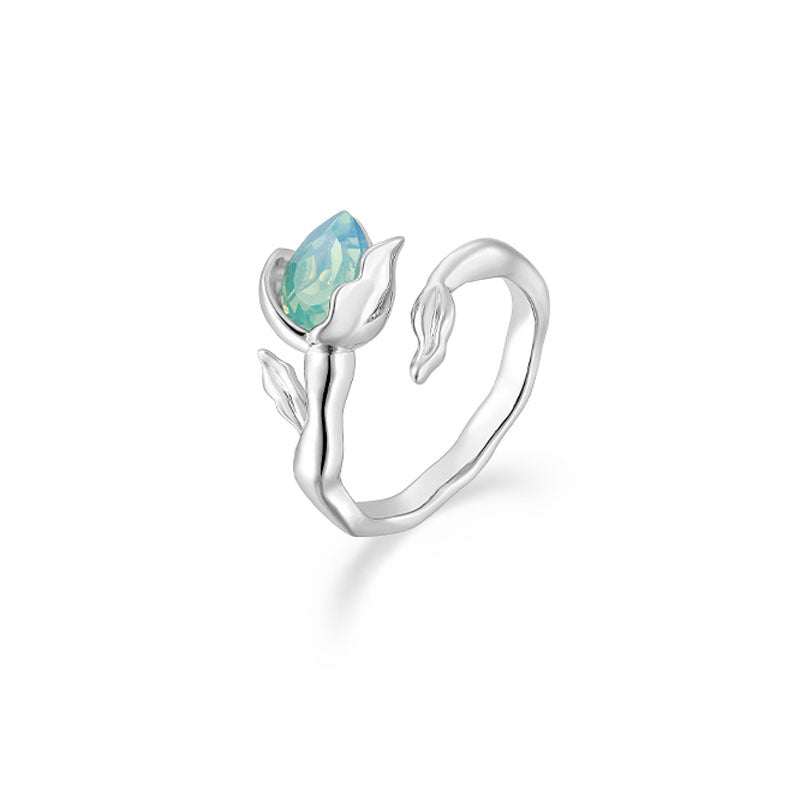 Women's Tulip Open-end Zircon High-grade Light Luxury Personality Fashion Ring