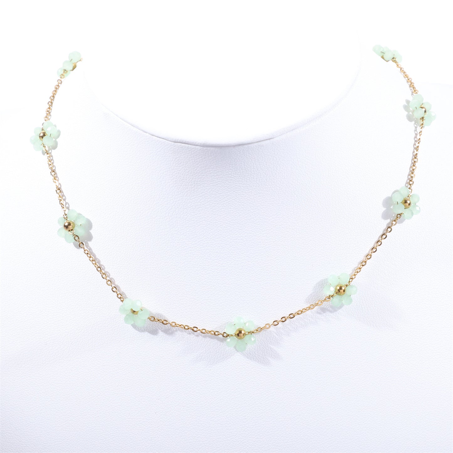 Women's Color Crystal Flowers Pearl Flower Stainless Steel Design Style Necklace
