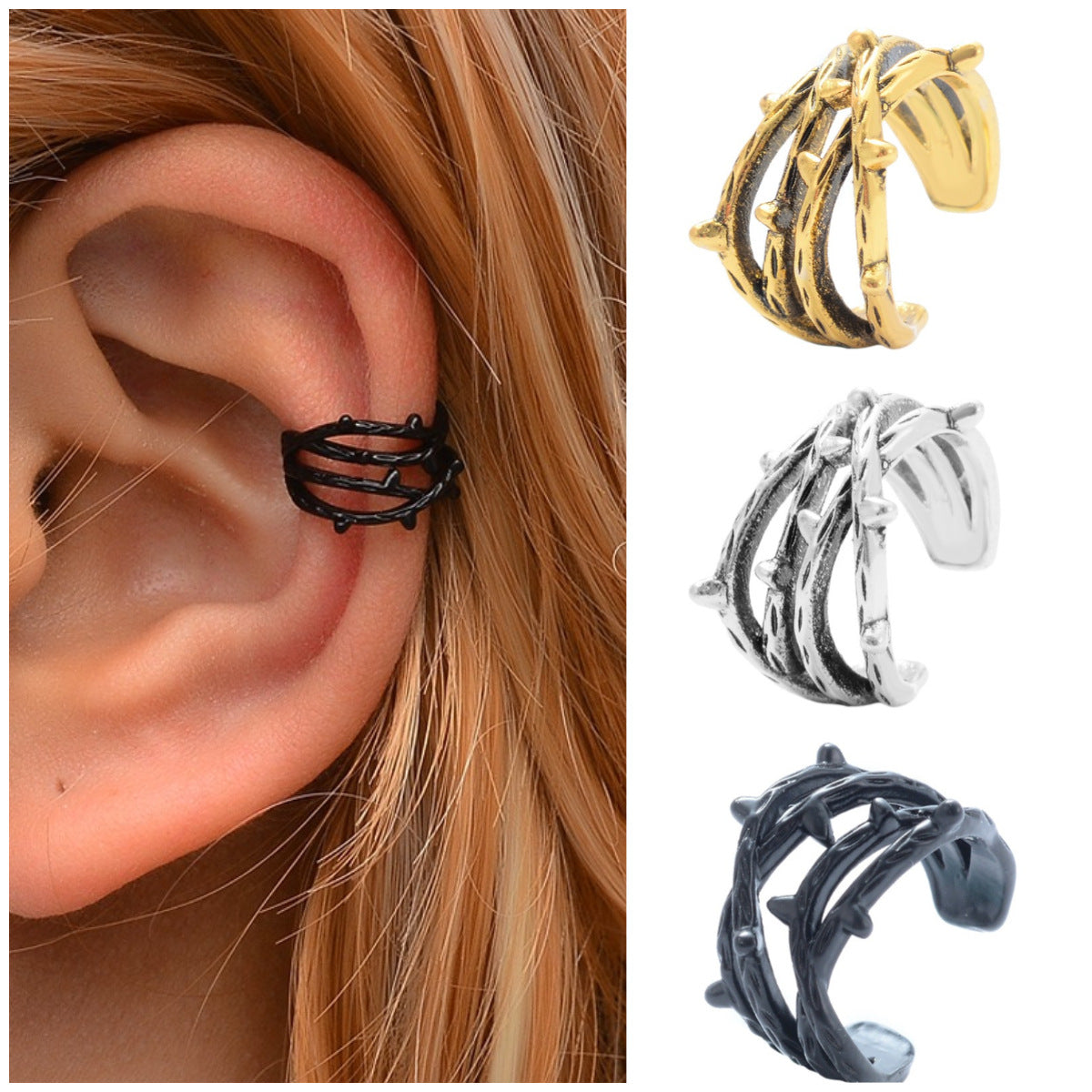 Simple Retro Double Cartilage Female Branches Ear Clip