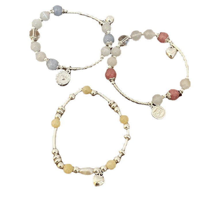 Bracelets en cristal rose pour femmes, Quartz fraise naturel, cœur d'amour doux et frais