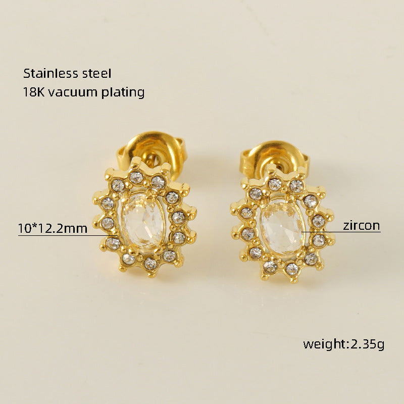 Women's Titanium Steel Zircon Stainless Square High-grade Earrings