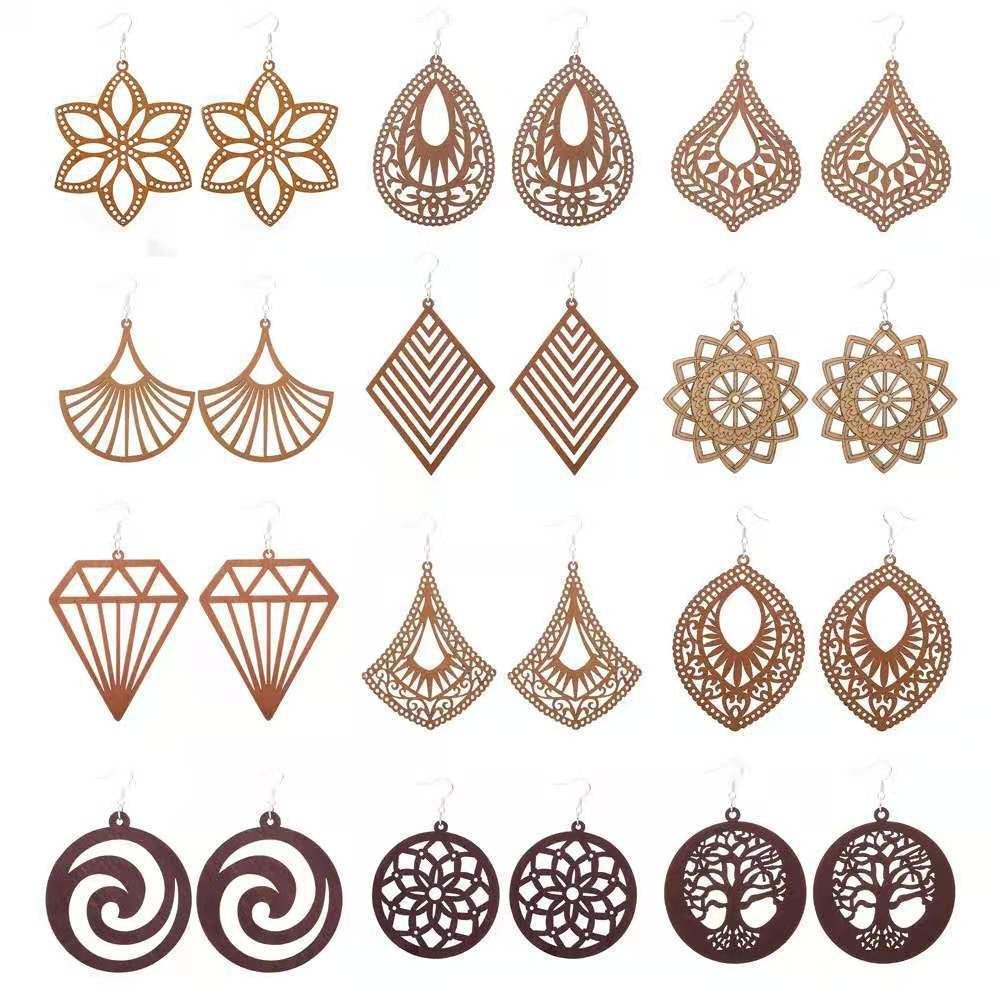 Geometric Wooden Fashion Wood Lost Rice Rings