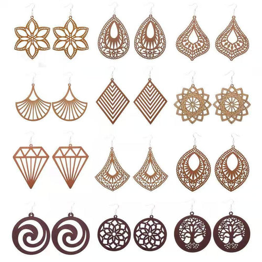 Geometric Wooden Fashion Wood Lost Rice Rings