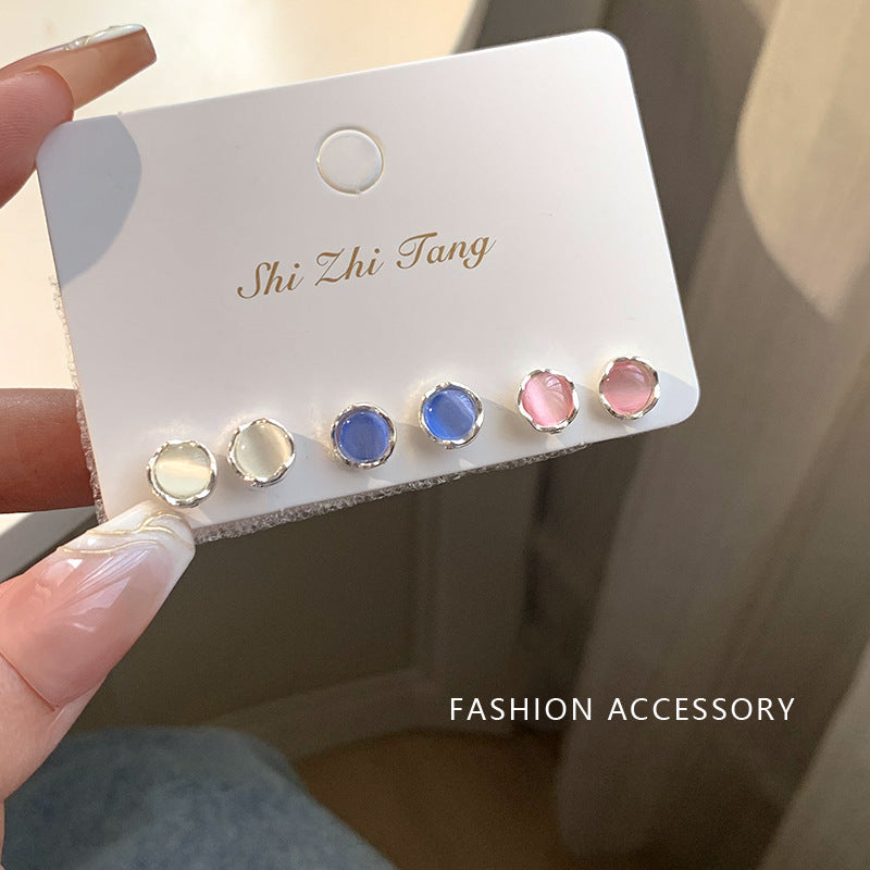Women's Petite Combination Mori Style High-grade Sweet Temperament Sier Ear Earrings