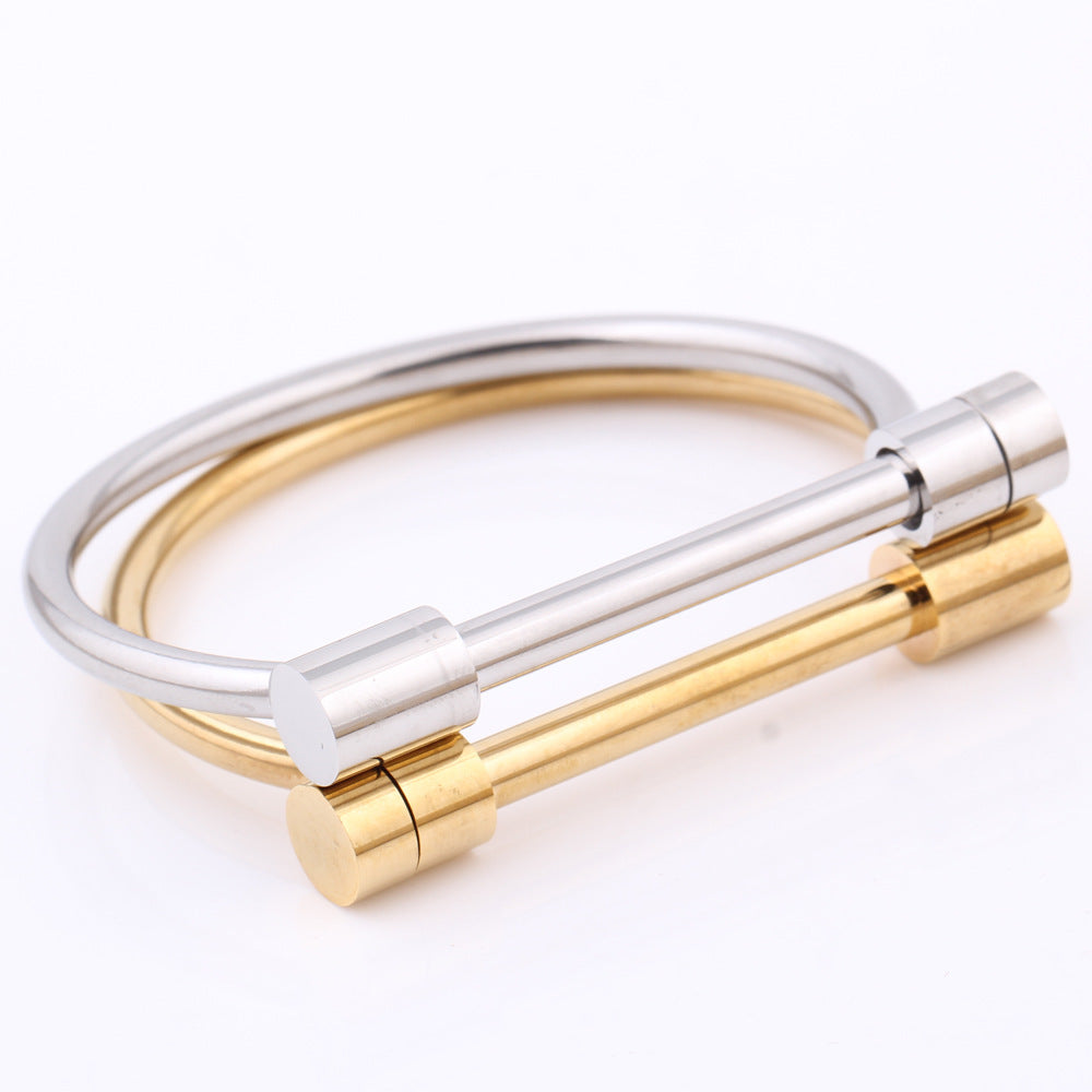 Personality Trendy Titanium Steel Horseshoe Female Vacuum Gold Word Vachette Bracelets