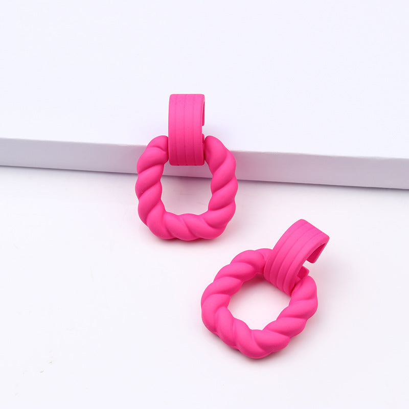 Square Semicircle Stitching Spray Rubber Paint Acrylic Earrings