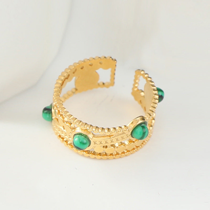 Stainless Steel Ladies Natural Stone Turquoise Shank Retro Ring