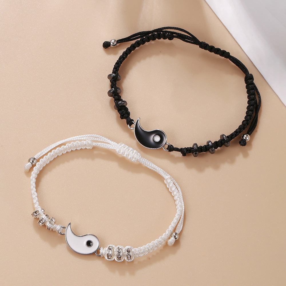 Bracelets de couple tissés Yin Yang Tai Gossip