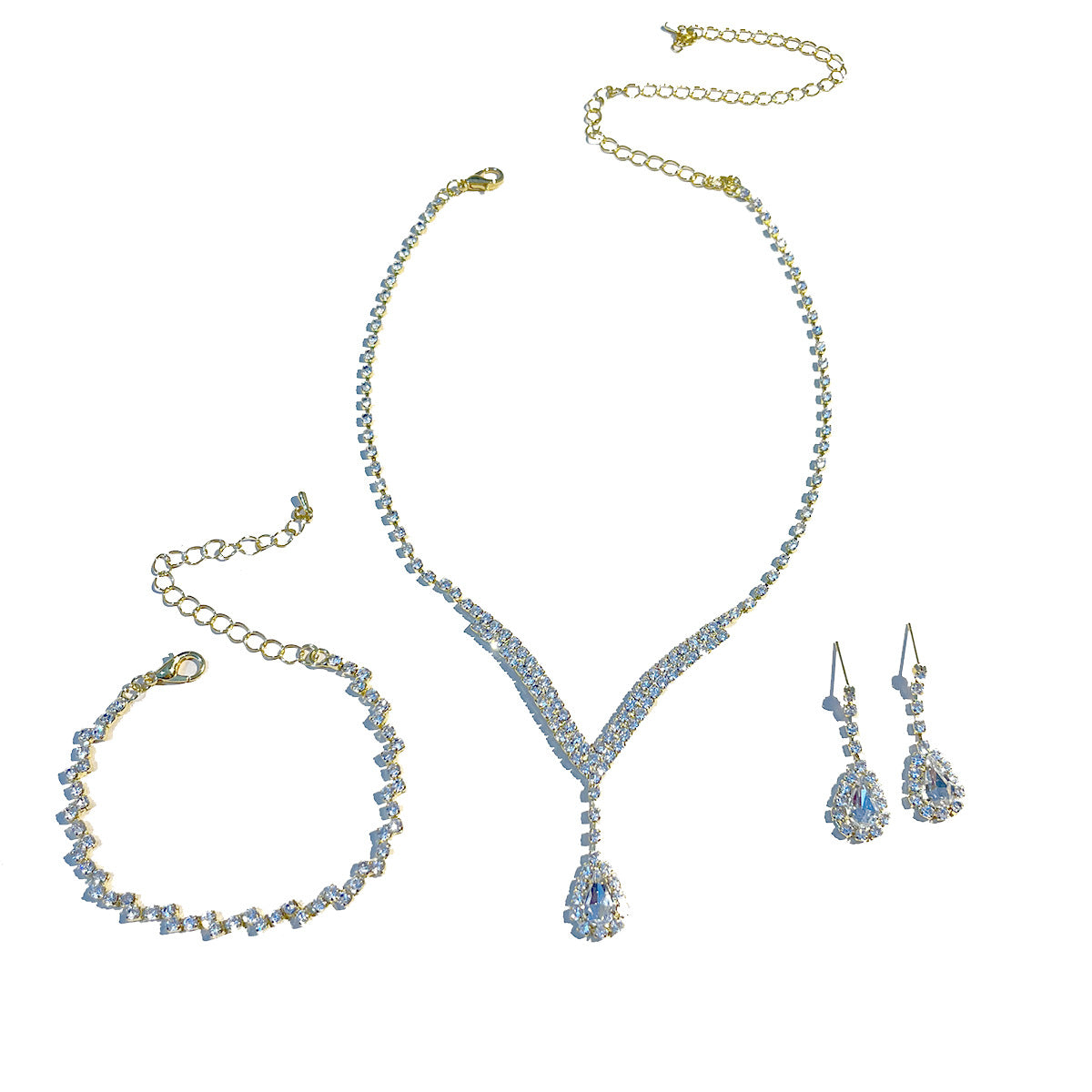 Bridesmaid Prom Costume Rhinestone Bridal Wedding Metal Jewelry Set