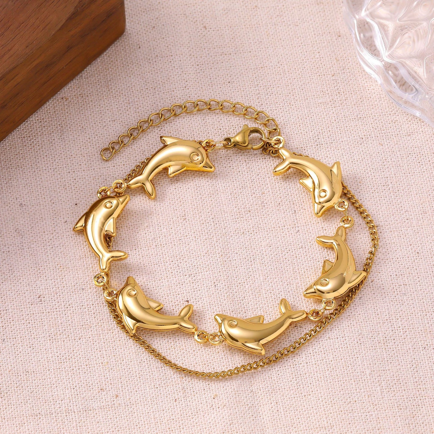 Women's French Minority Simple Stainless Steel Double Layered Gold Titanium Bracelet