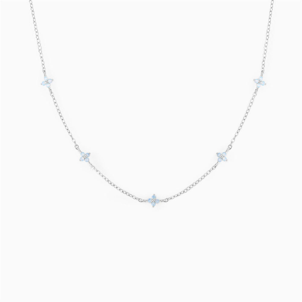 Women's Small Blue Flowers Sweet Temperament Clavicle Chain Micro Inlaid Jewelry Set