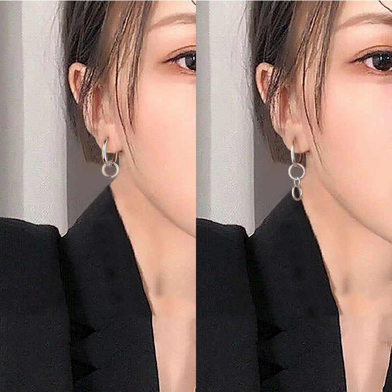 Men's Idol Intern Wang Asymmetric Round Punk Earrings