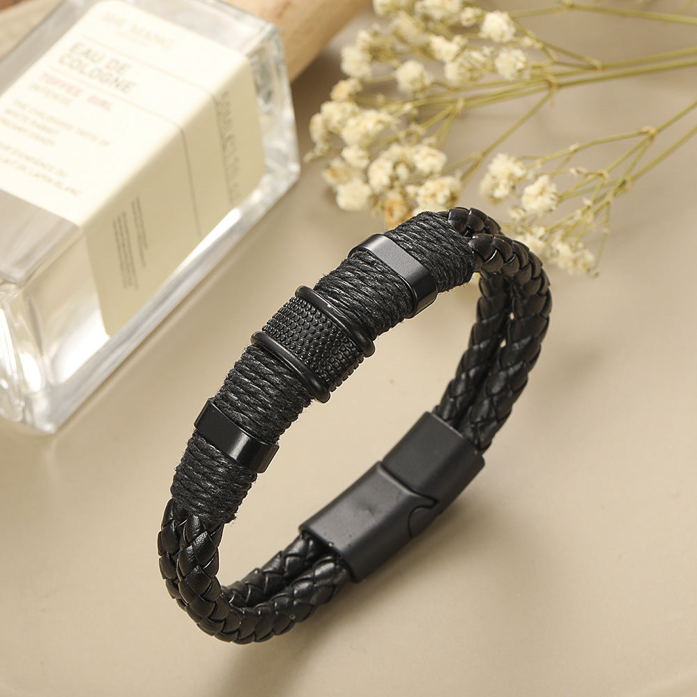 Men's Vintage Magnetic Buckle Alloy Woven Leather Bracelets