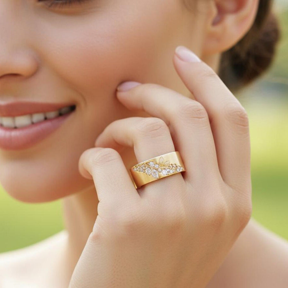 Women's Leaf Horse Eye Zircon Fashion Wild Ring