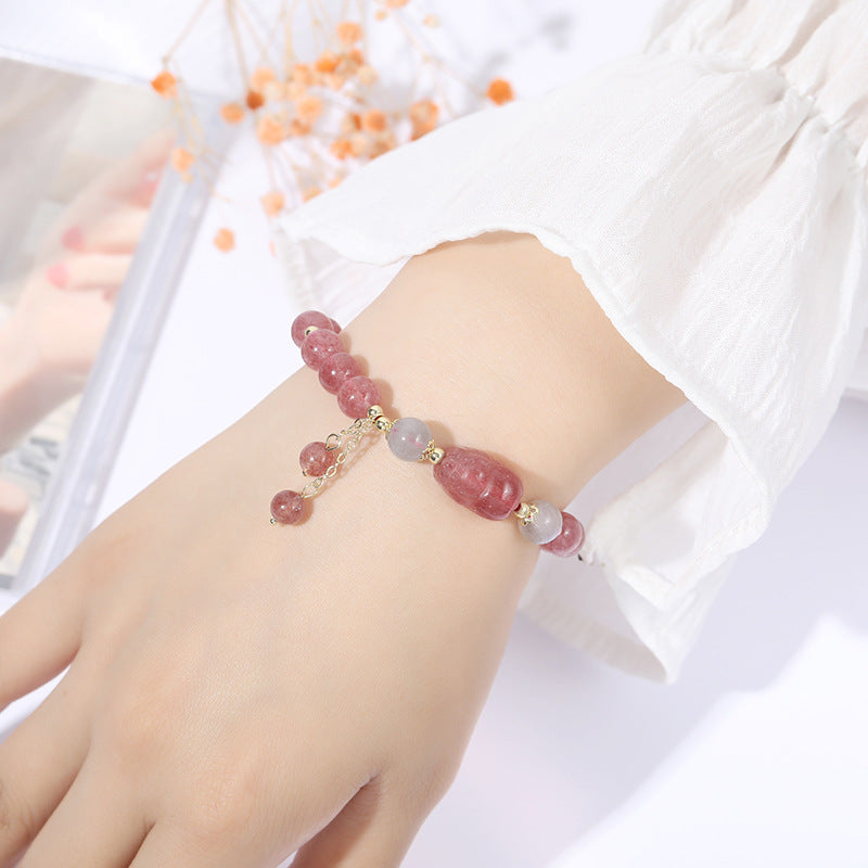 Natural Crystal Female Strawberry Quartz Minority Bracelets