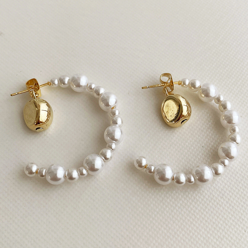 Pearl Sier Needle Shaped Little Golden Beans Graceful Earrings